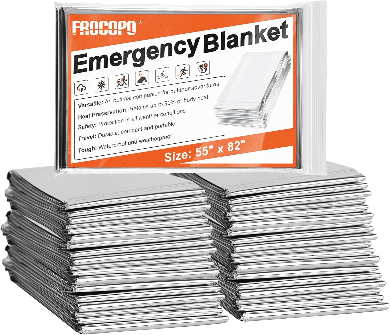 Frocopo 6 Pack Emergency Mylar Blanket, Emergency Blanket Space Blanket Survival Rescue Insulating Reflective foil kit Outdoors Hiking Camping Blanket Perfect for Outdoors, Hiking, Camping Survival