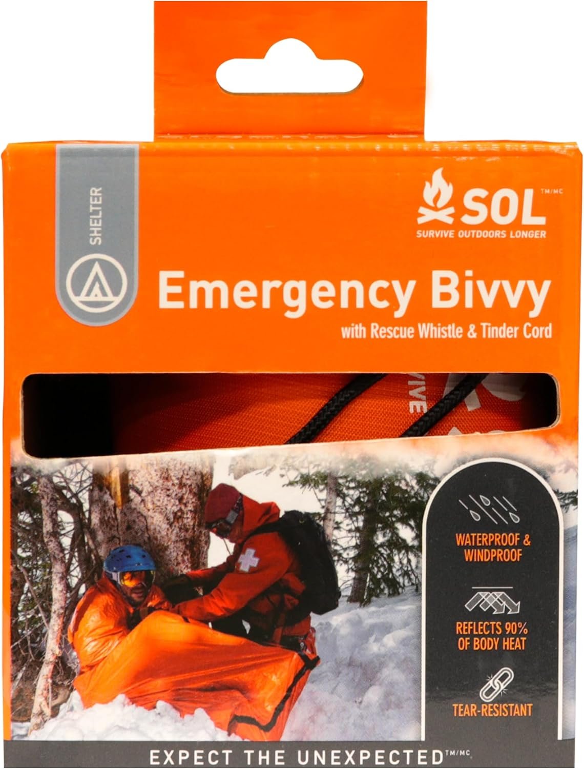 Survive Outdoors Longer 90% Emergency Bivvy – Comes with Survival Whistle & Tinder Paracord Drawstring – Add to Emergency Kit & Hiking Gear – Waterproof, Windproof & Tear-Resistant