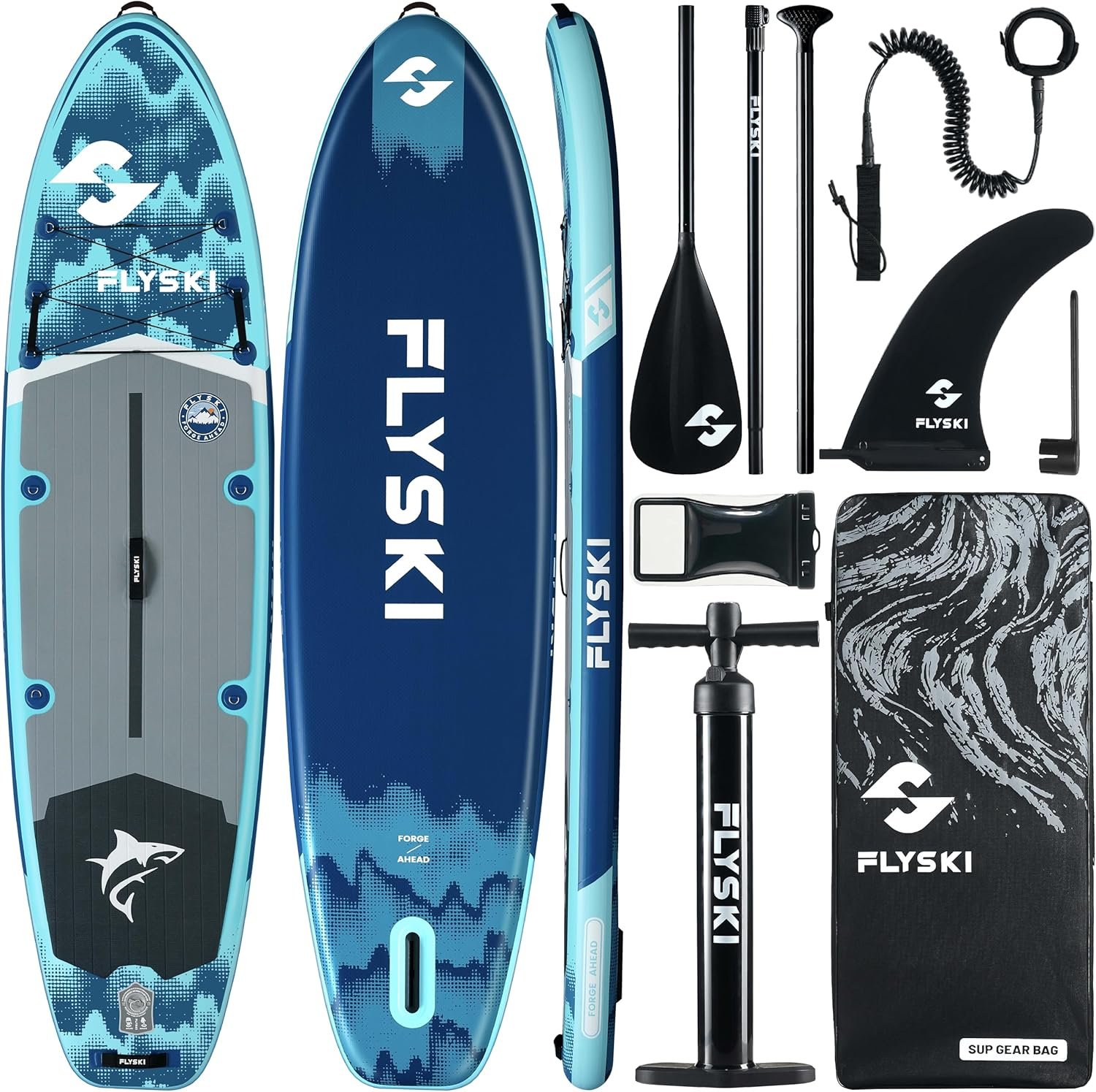 Flyski 11’x34 Ultra Wide Paddle Board, Inflatable Paddle Board&420lb Capacity for All Skill, Inflatable Paddle Board for Adults, Yoga/Family/Fishing Paddle Board, Anti-Slip Deck, US Fin, Pump,100L Bag