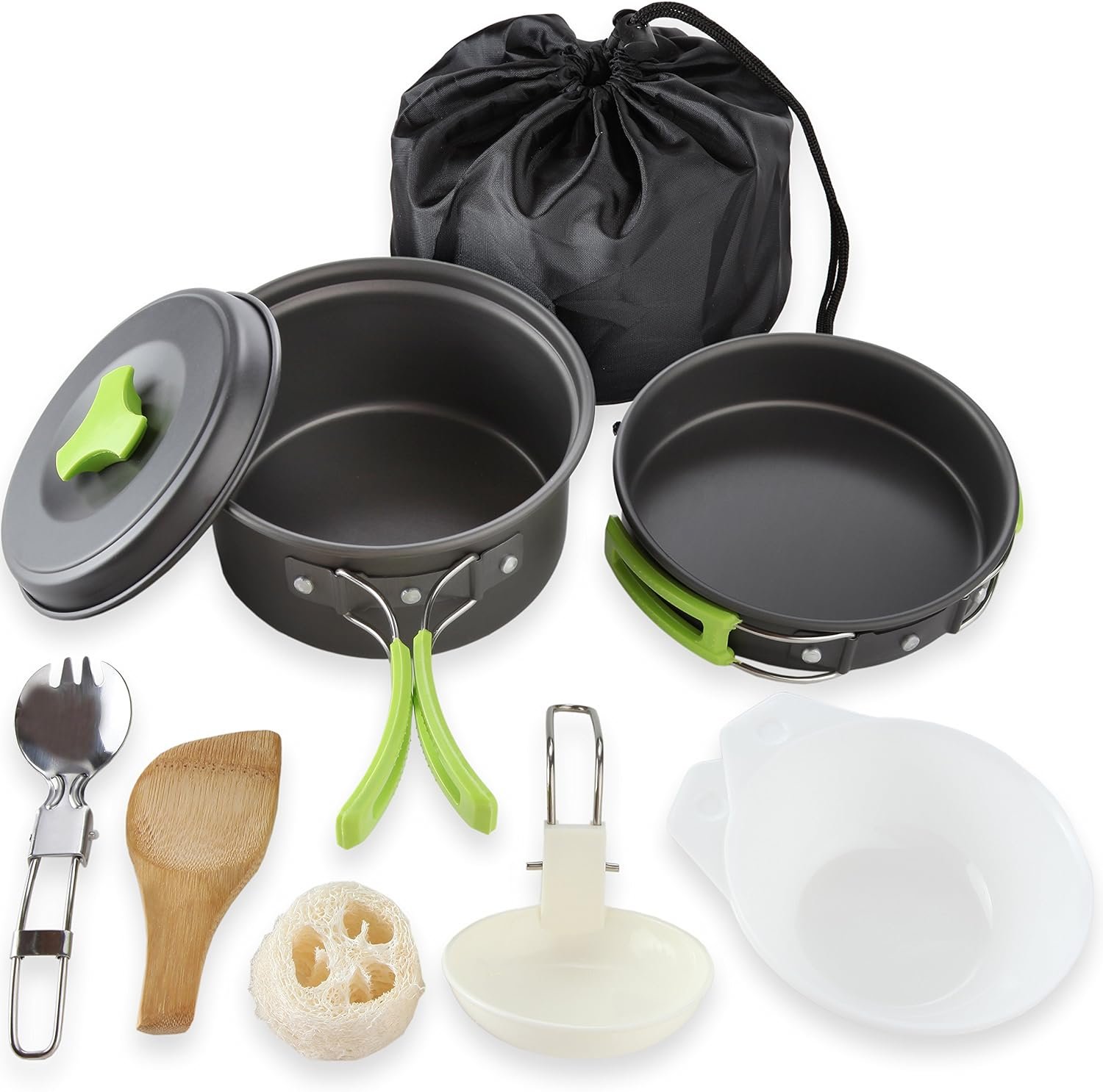 MalloMe Camping Cookware Mess Kit for Backpacking Gear – Camping Cooking Set – Camping Pots and Pans Set – Backpacking Stove/Portable Stove Compatible – Camp Kitchen Equipment Accessories Pot