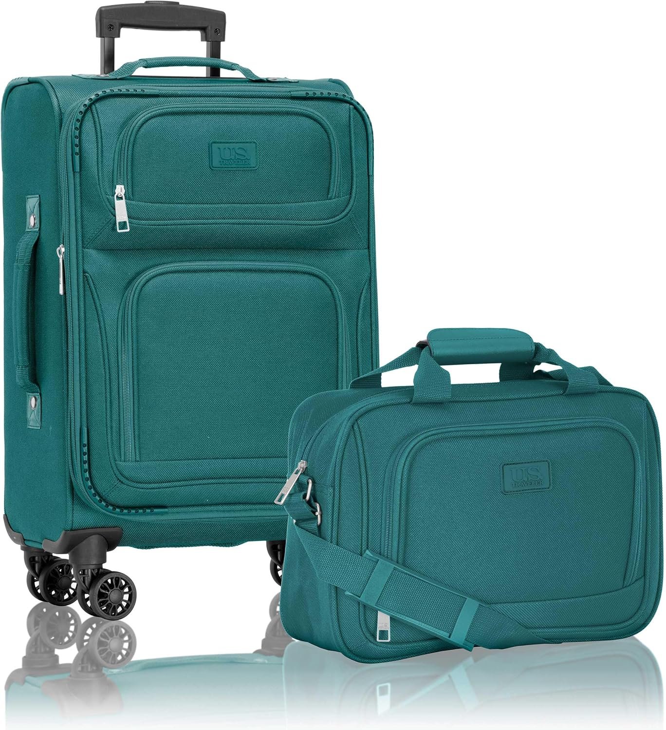 U.S. Traveler Rio Lightweight Softside Rolling Carry-on Suitcase, 4-Wheel Set, Teal