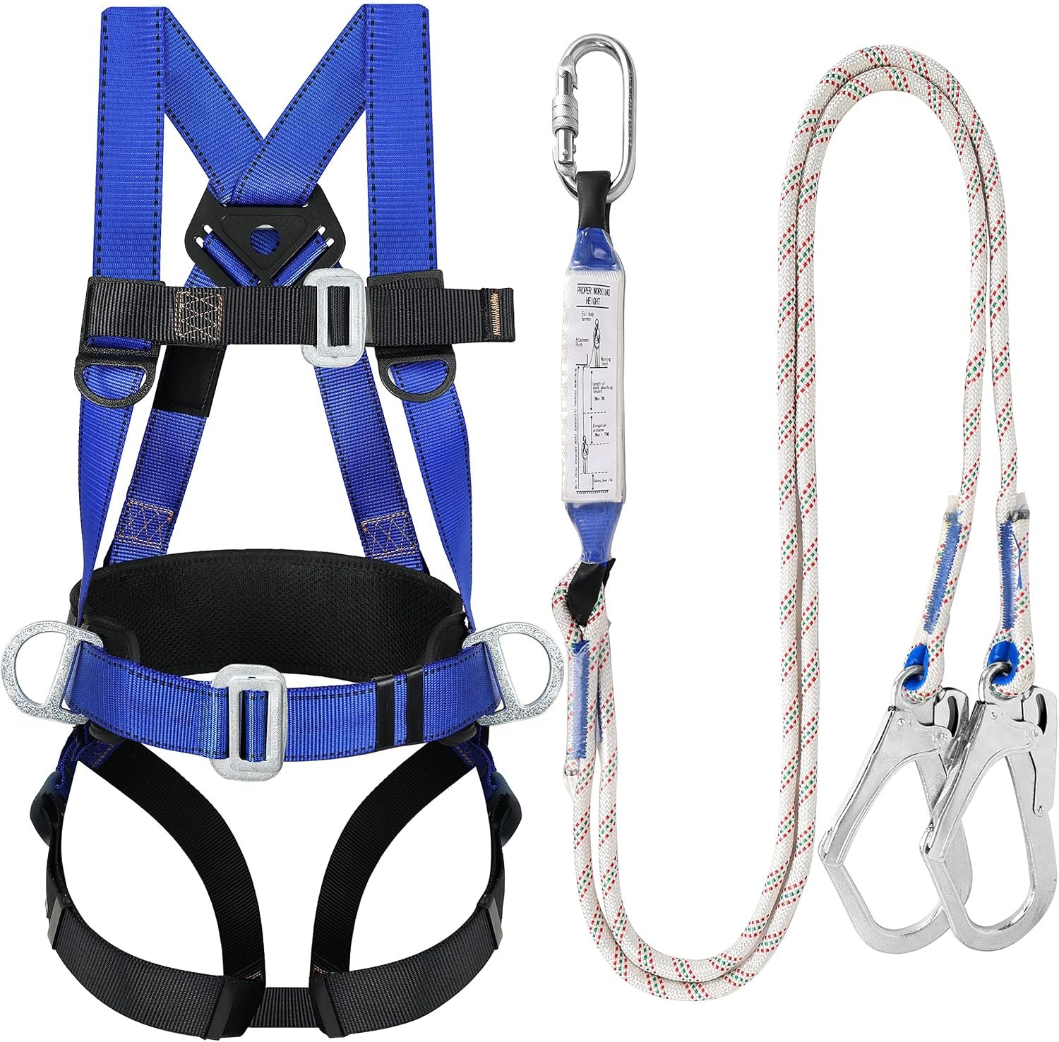 TT TRSMIMA Safety Harness Fall Protection Kit – Full Body Roofing harnesses with Shock Absorbing Lanyard Upgrade Paded