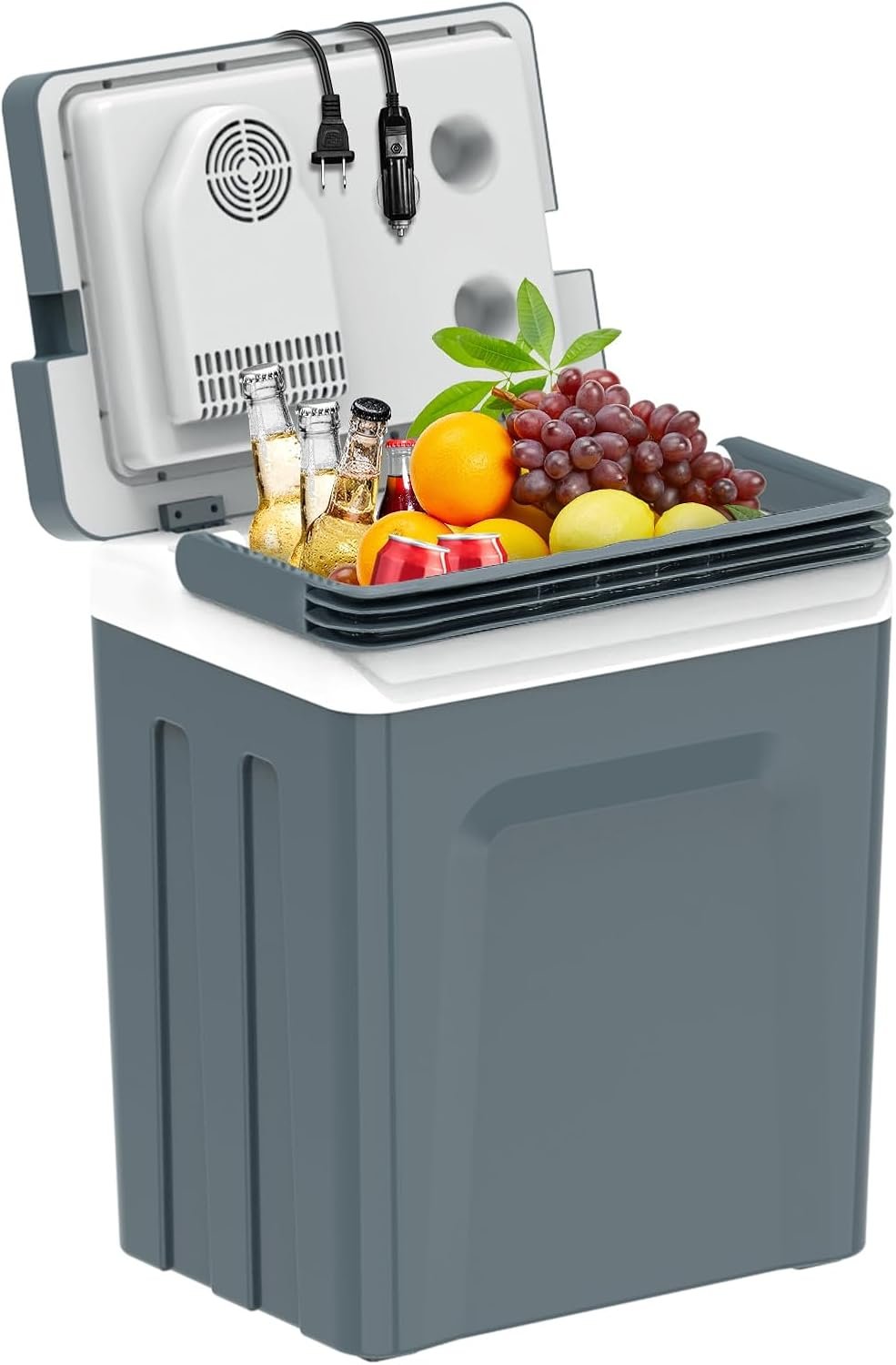 TopAutoGear 30L Portable Electric Cooler & Warmer, Small Refrigerator with Handle, 110V AC and 12V DC Car Fridge, Camping/Outdoor/Travel Cooler for Vehicles & Trucks, Grey