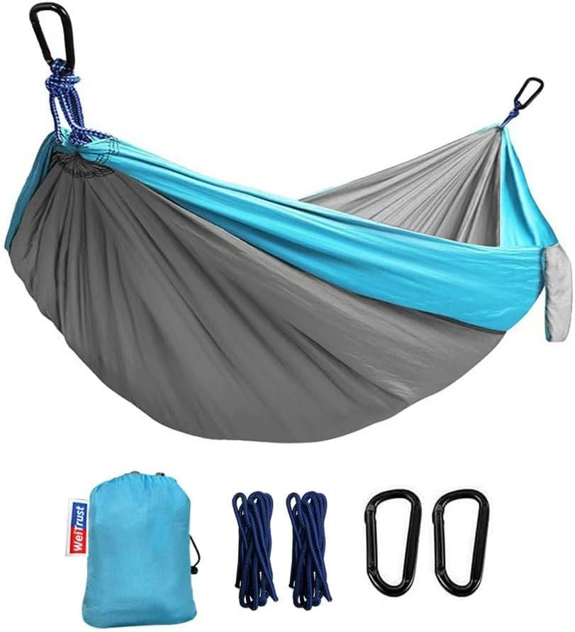 Camping Hammock, Portable Hammocks with Tree Straps & Attached Carry Bag, Travel Tree Hammocks for Outside Indoor Hiking Beach Backpack Travel(Gray, Nylon)