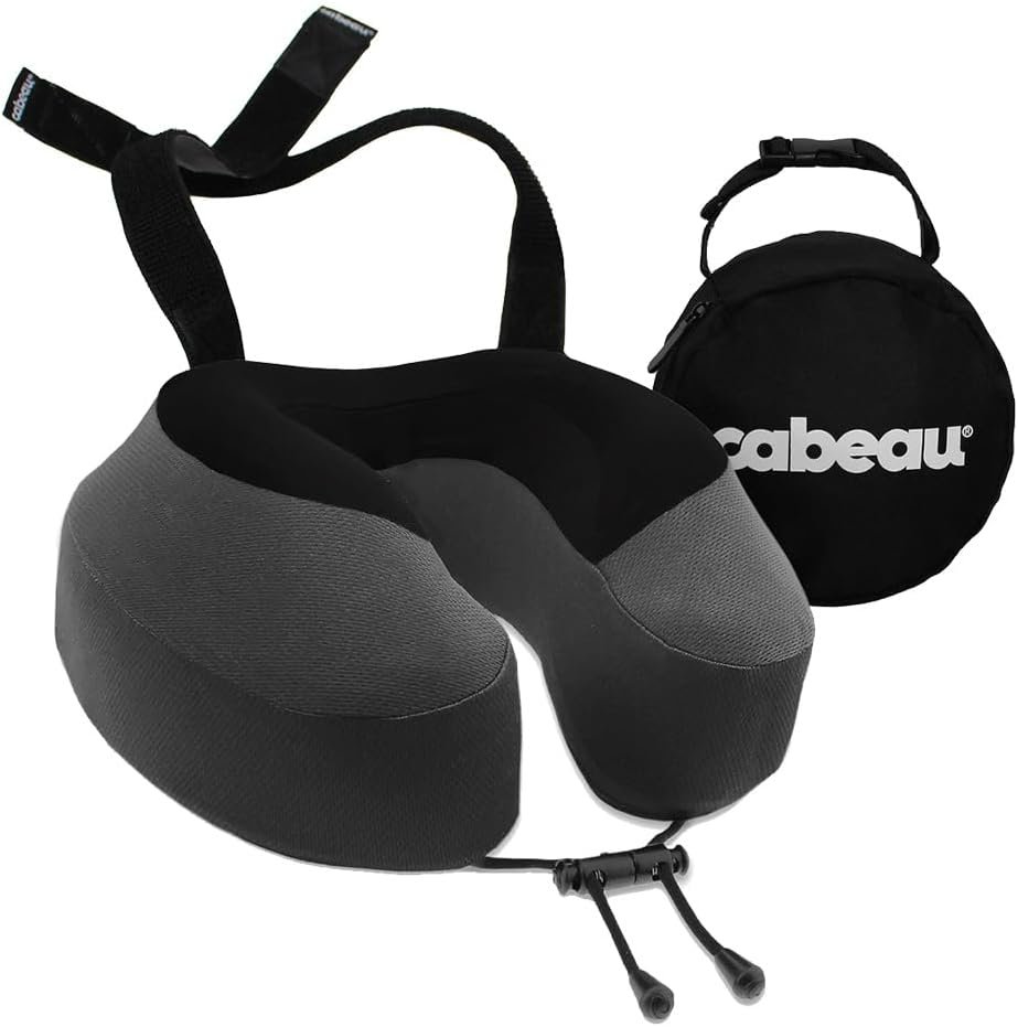 Cabeau Evolution S3 Travel Pillow – Memory Foam Neck Pillow for Airplane and Long Flights with Seat Straps for Head and Neck Support, 360 Degree Support (Steel Grey)