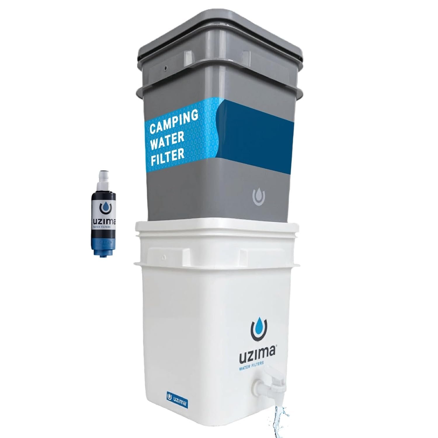 Uzima UZ-2 Camping Water Filter and Drinking Water Filter System, Portable Survival Camping Essentials, Backpacking Purification Gear for Glamping, Hiking, and Hunting Essentials and Military Gear