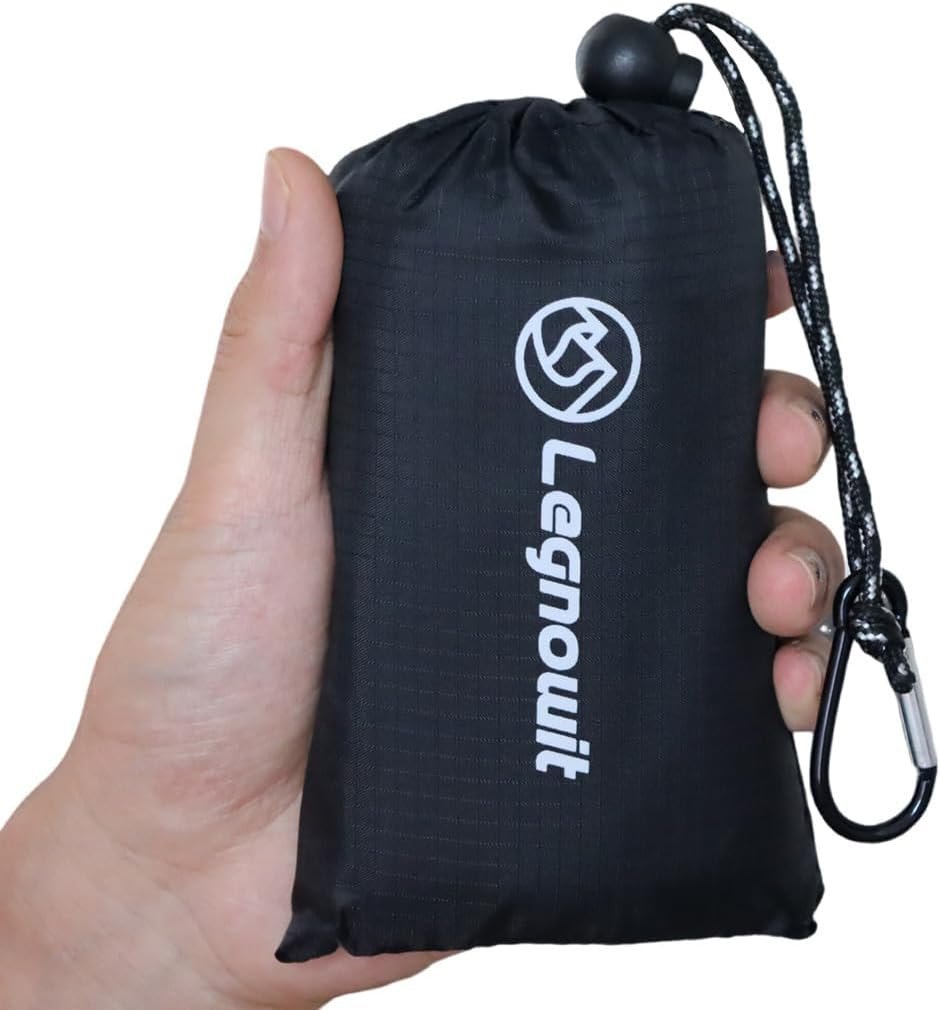 Outdoor Pocket Blanket, 55″x39″ Waterproof Foldable Compact Small Picnic Blanket, Ultralight Tarp for Camping, Festival, Beach, Hiking, Backpacking, Travel, Stakes Included (Black)