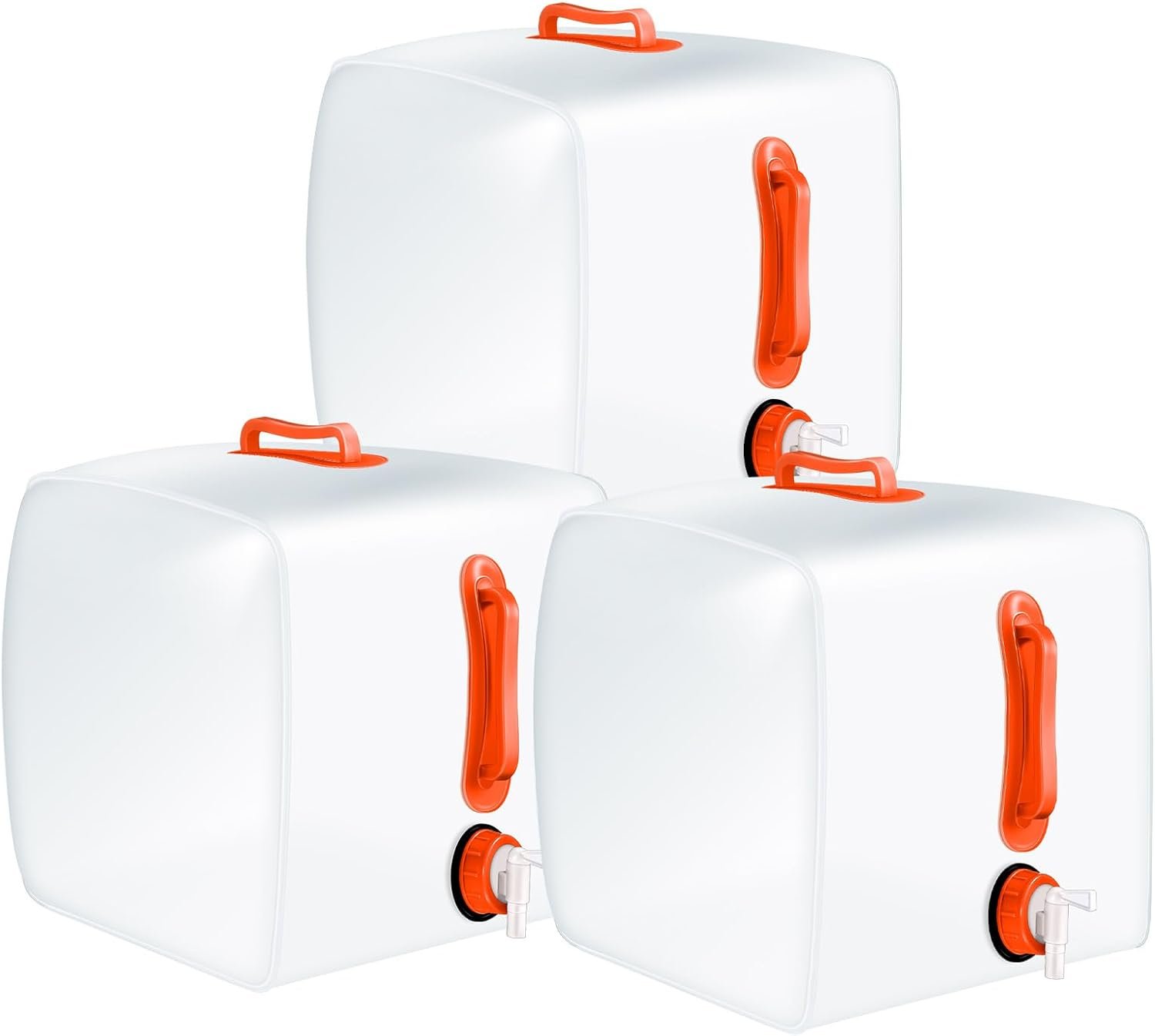 Reallnaive 3 Pcs 5.3 Gallon Collapsible Water Container with Spigot, Foldable Camping Water Container Portable Camping Storage Carrier Jug for Outdoors Hiking Emergency Kit Backpack(Orange)