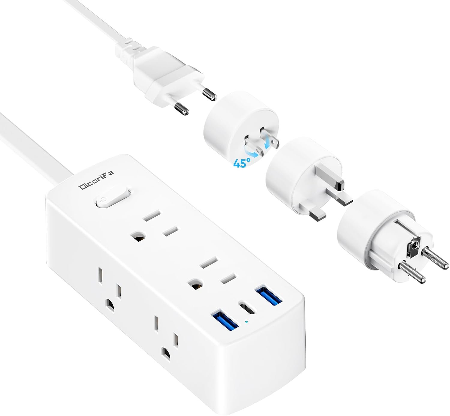 European Travel Plug Adapter, Olcorife Universal Travel Adapter for EU UK US AUS, 6 Outlets 3 USB Ports with 5ft Extension Cord, International Power Adapter for US to Europe UK AUS