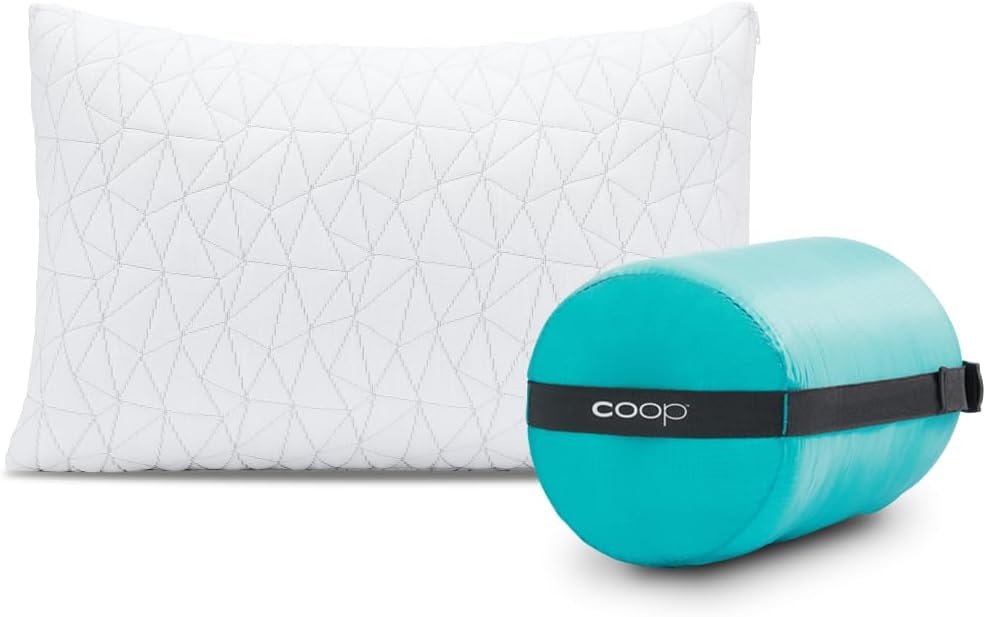 Coop Home Goods Original Travel and Camping Adjustable Pillow, Small Camping Pillow with Compressible Stuff Sack, Medium-Firm Memory Foam with Lulltra Washable Cover, CertiPUR-US Certified (19×13)