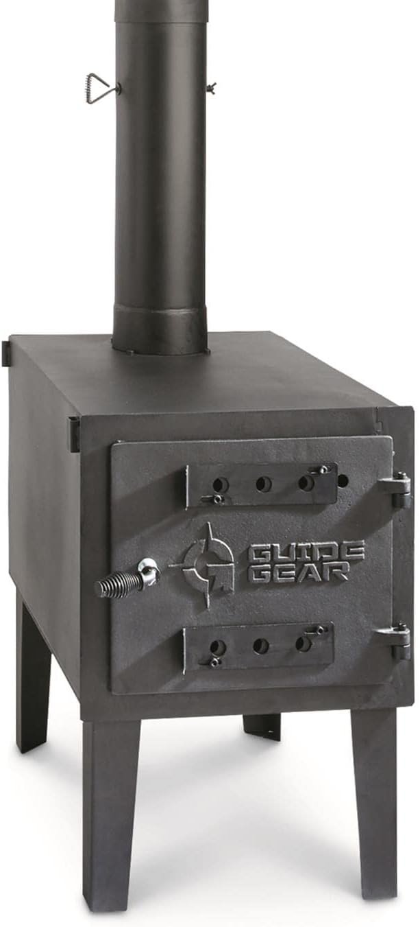 Guide Gear Large Outdoor Wood Burning Stove Portable with Chimney Pipe for Cooking, Camping, Tent, Hiking, Fishing, Backpacking
