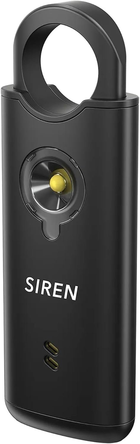 Personal Safety Alarm by Silent Beacon – 135dB Siren, Flashing Light, Pull & Vibration Activation, USB-C Rechargeable Keychain (Black)