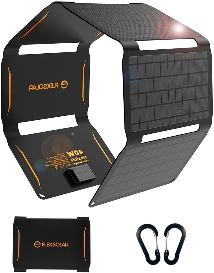 FlexSolar 40W Foldable Solar Panel Charger with USB-C and USB-A Outputs for Phones, Power Banks, Tablets – Waterproof for Camping, Hiking, Backpacking