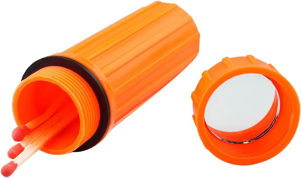 SE 3-IN-1 Orange Waterproof Match Storage Box with Signaling Mirror and Firestarter Flint – CCH6-1