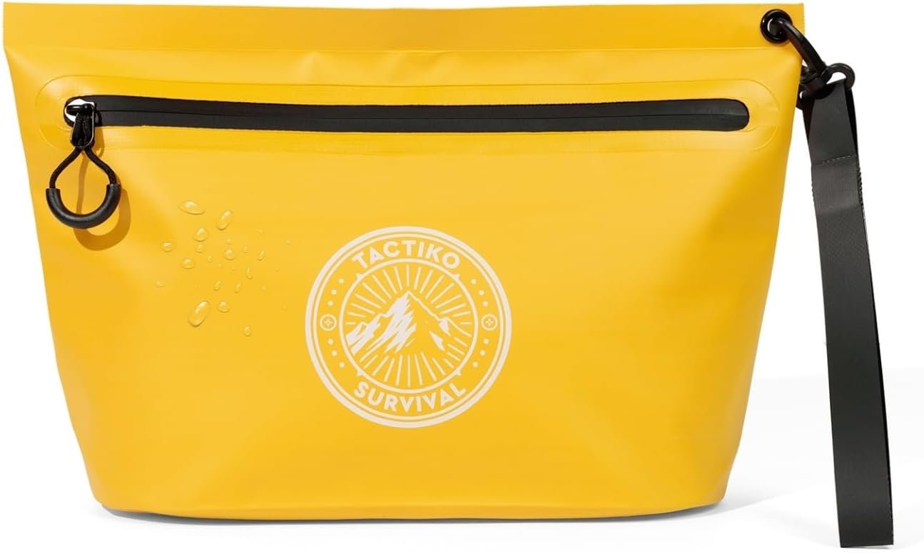 Tactiko 3L Water Resistant Pouch – Waterproof Material with Splashproof Zipper – Zipper Bag for Storage, Toiletries, Travel, Beach, Cruise, Home (Yellow)