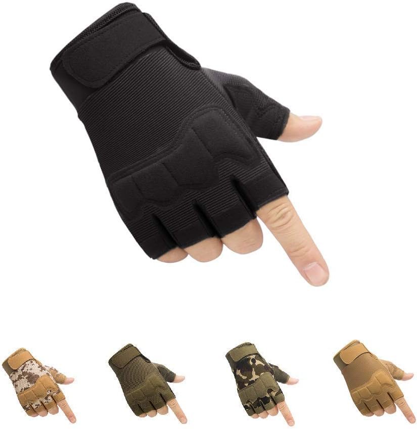 HYCOPROT Fingerless Gloves, Protective Breathable Lightweight Outdoor Gloves for Hunting, Motorcycling, Climbing