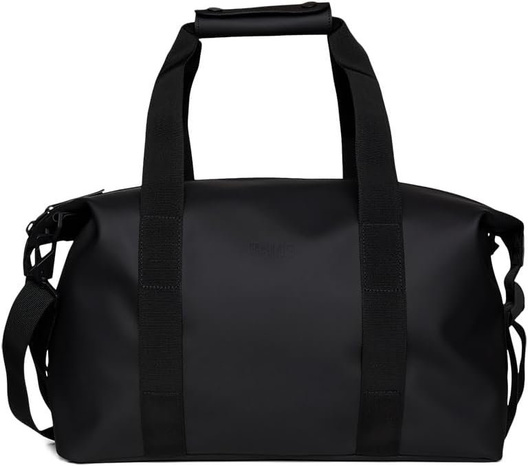 RAINS Hilo Weekend Bag Small – Black Waterproof Travel Duffel for Men and Women, Gym Carry On With Coated Zip, Shoulder & Compression Straps
