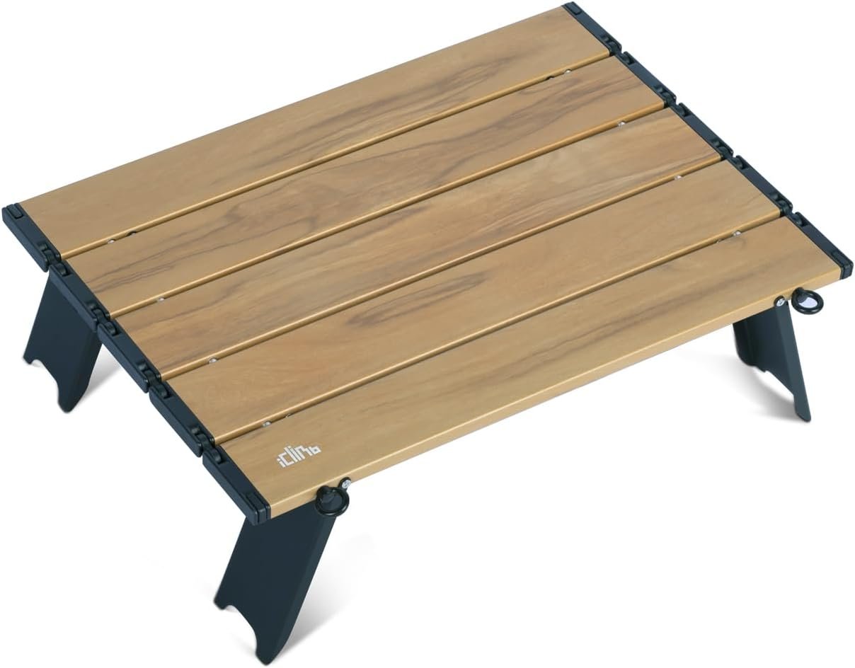iClimb Ultralight Compact Mini Beach Picnic Folding Alu. Table with Carry Bag, Two Size (Nature – S)