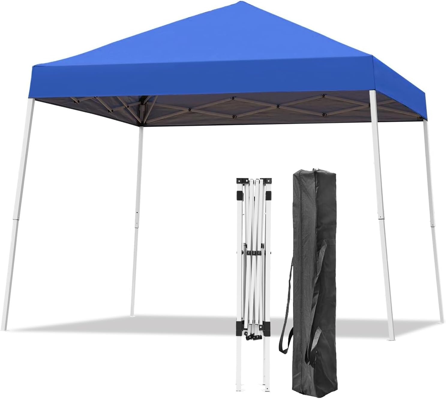 Pop-up Canopy Tent, 10×10 Foot, Slant Legs with Carrying Bag, Gazebo Shelter for Patio Deck Garden and Beach, 8×8 Foot Cover Included, Blue