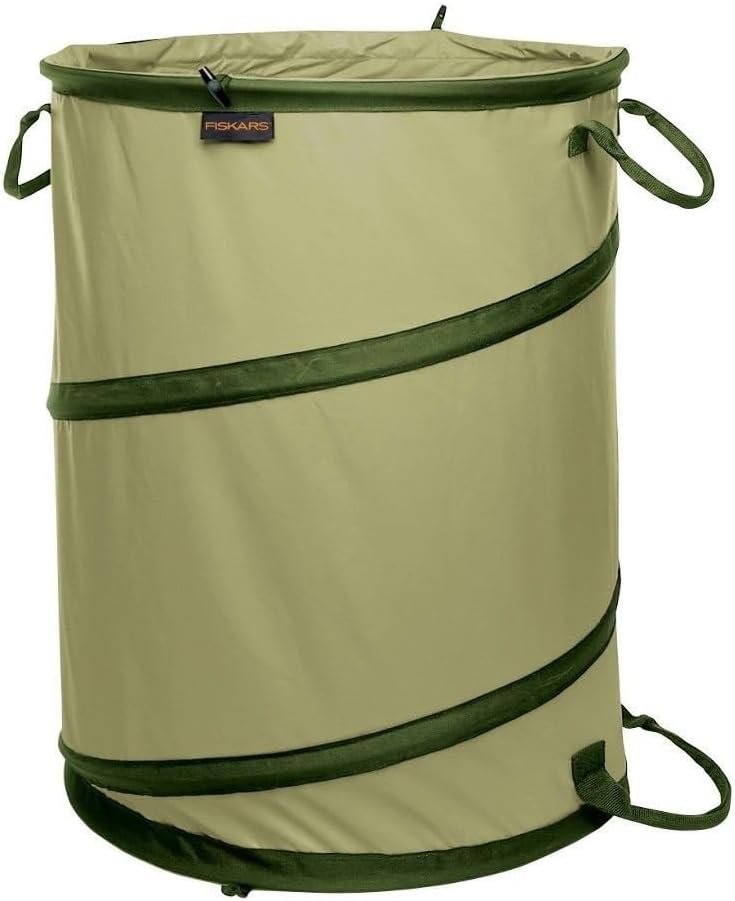 Fiskars Kangaroo Collapsible Garden Bag with Heavy Duty Hardshell Bottom for Yard Waste, 30 Gallon Reusable Container for Lawn Care and Gardening