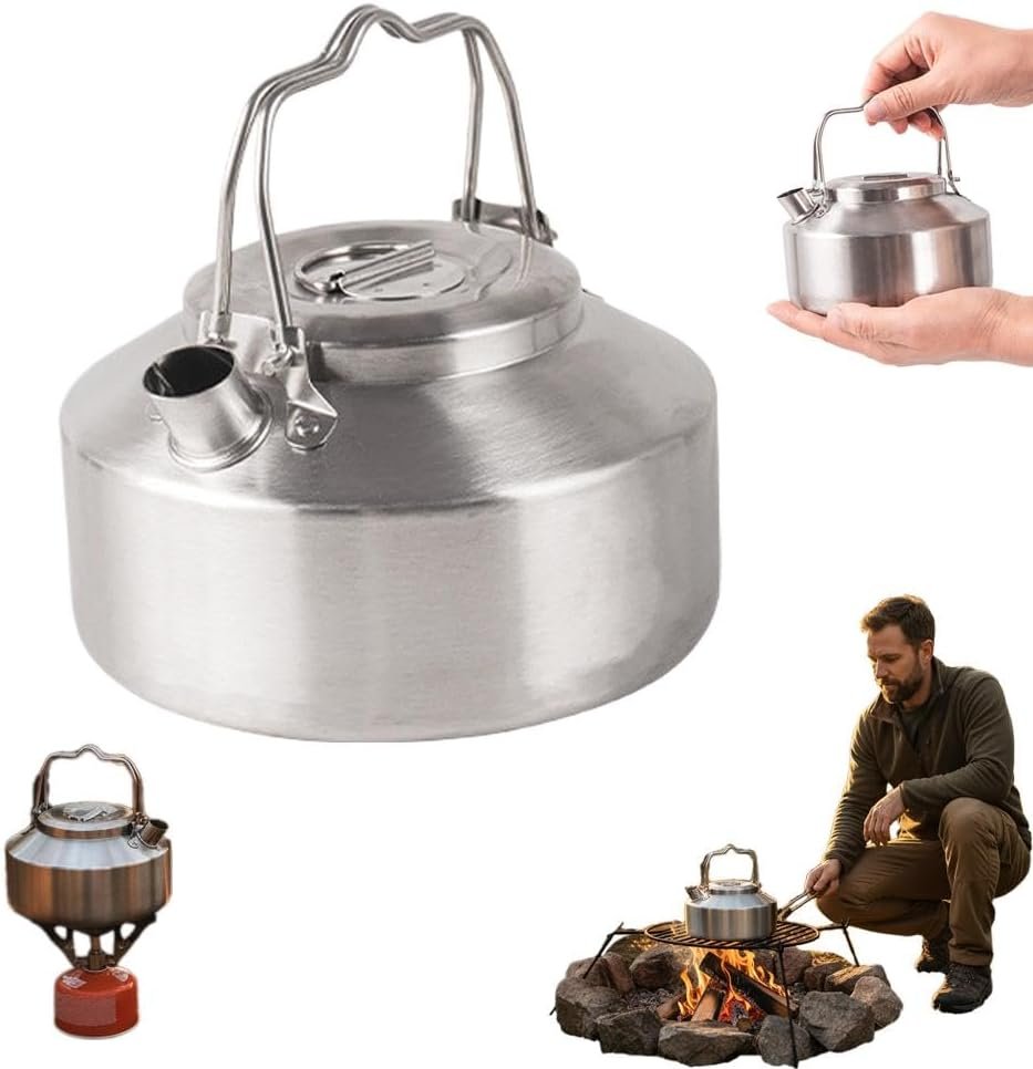 1L Camping Kettle, Stainless Steel Camping Kettle,Open Fire Coffee & Tea Pots,Travel Tea Kettles for Outdoor Cooking & Backpacking