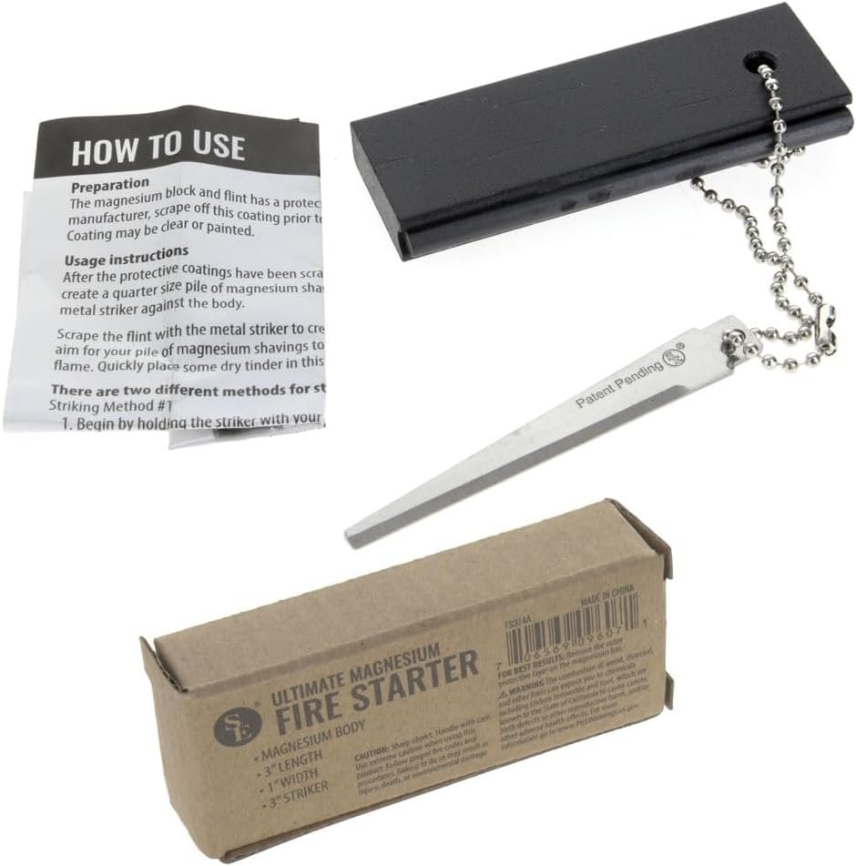 SE Waterproof Magnesium Firestarter Kit – Compact 2-in-1 Fire Starter with Flint, Serrated Striker, and Detachable Chain for Camping, Hiking, Survival, and Emergency Preparedness FS374
