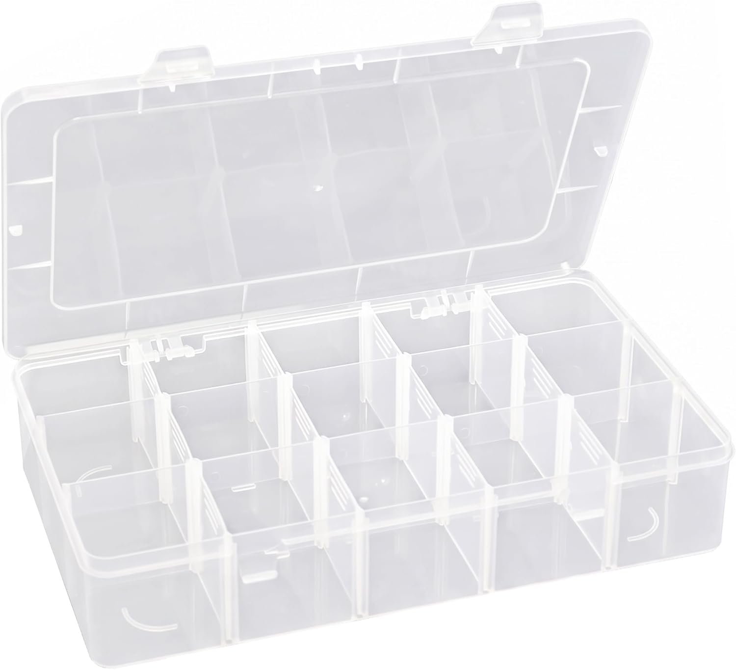 Hlotmeky Plastic Organizer Box with Dividers Bead Organizer 15 Large Grids Tackle box Organizer Clear Snackle Box Container