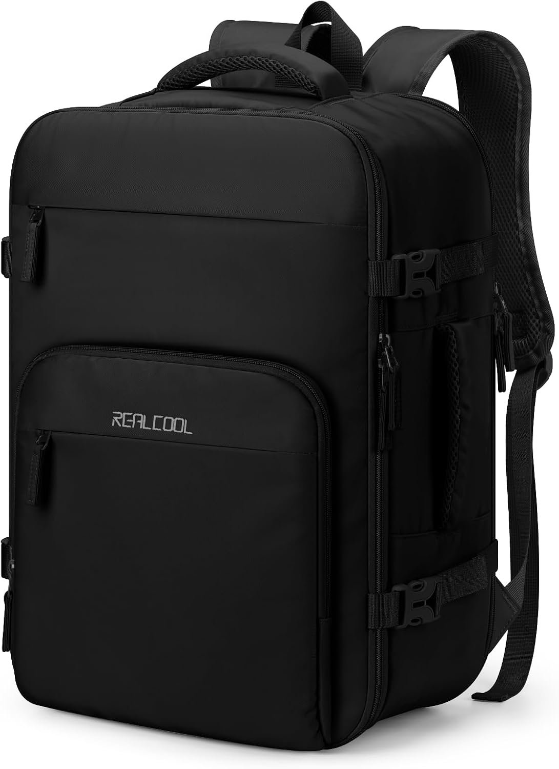 RealCool 15.6″ Laptop Travel Backpack, TSA Flight Approved Carry On Daypack | 180° Full-Open, Waterproof Wet Pocket, Compression Straps, Ergonomic Back Support, Luggage Belt, For Gym, School, Business