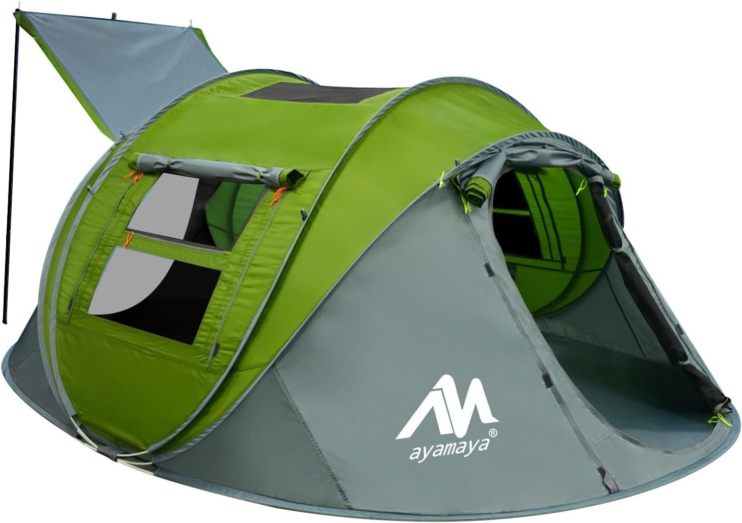 4 Person Pop Up Tents for Camping – AYAMAYA Upgraded Large Size & Skylight & Removable Rainfly & 2 Doors & Waterproof Instant Family Tents, Automatic Easy Up Tent with Poles for Camp, Travel, Beach