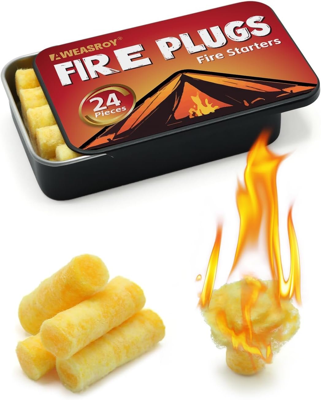 AWEASROY Fire Plugs Fire Starters – Windproof Fire Starter for Campfires Long Brun Time – Fire Starters for Fireplace,Chimney,BBQ Grill,Camping Fire,Wood Stove – Emergency Survival Tools 24pcs