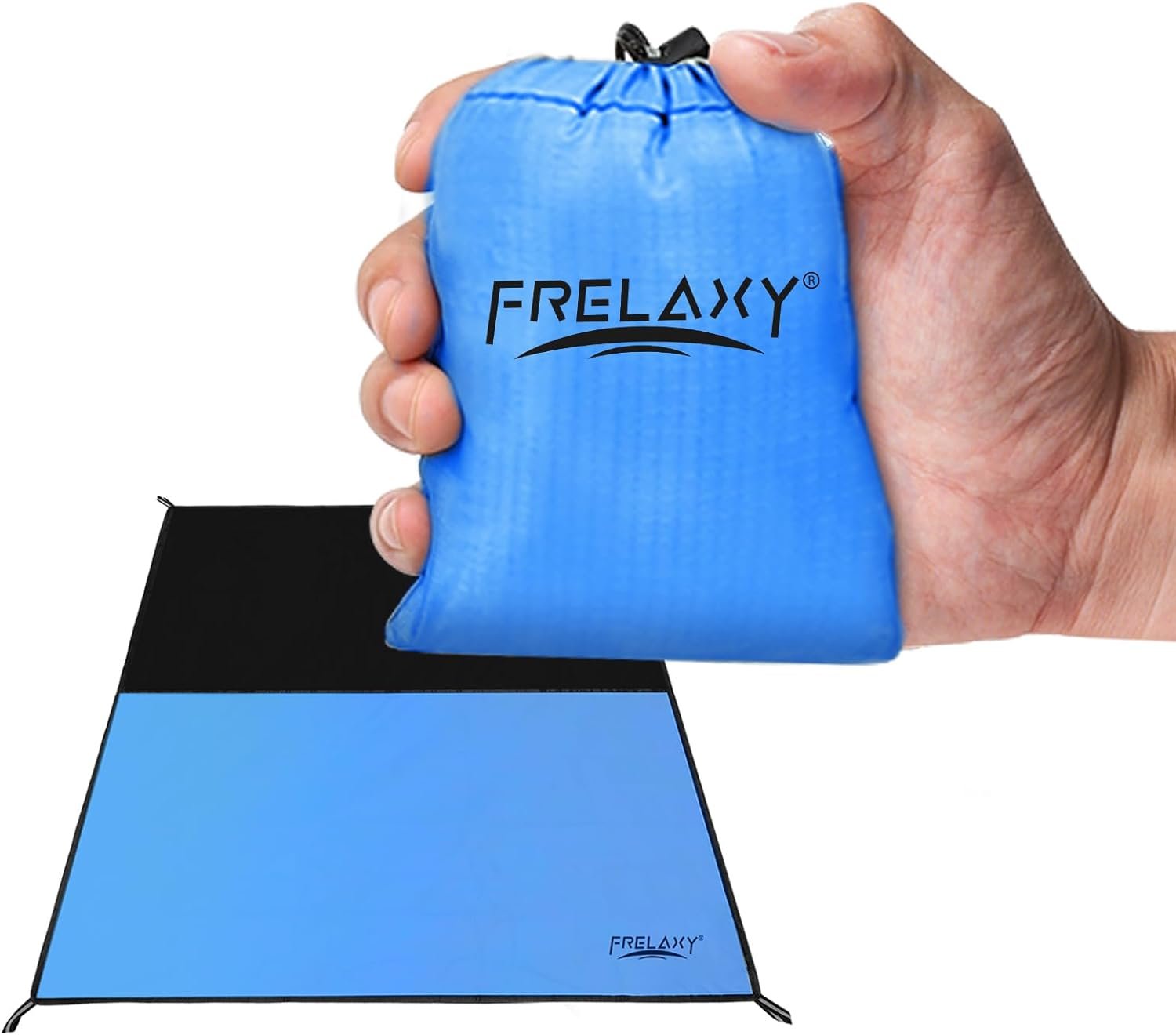 Frelaxy Pocket Picnic Blanket, Waterproof Sandproof Beach Mat, Compact Camping Tarp for Festivals, Hiking, Travel, Outdoor Recreation (Blue, 28” x 47”)