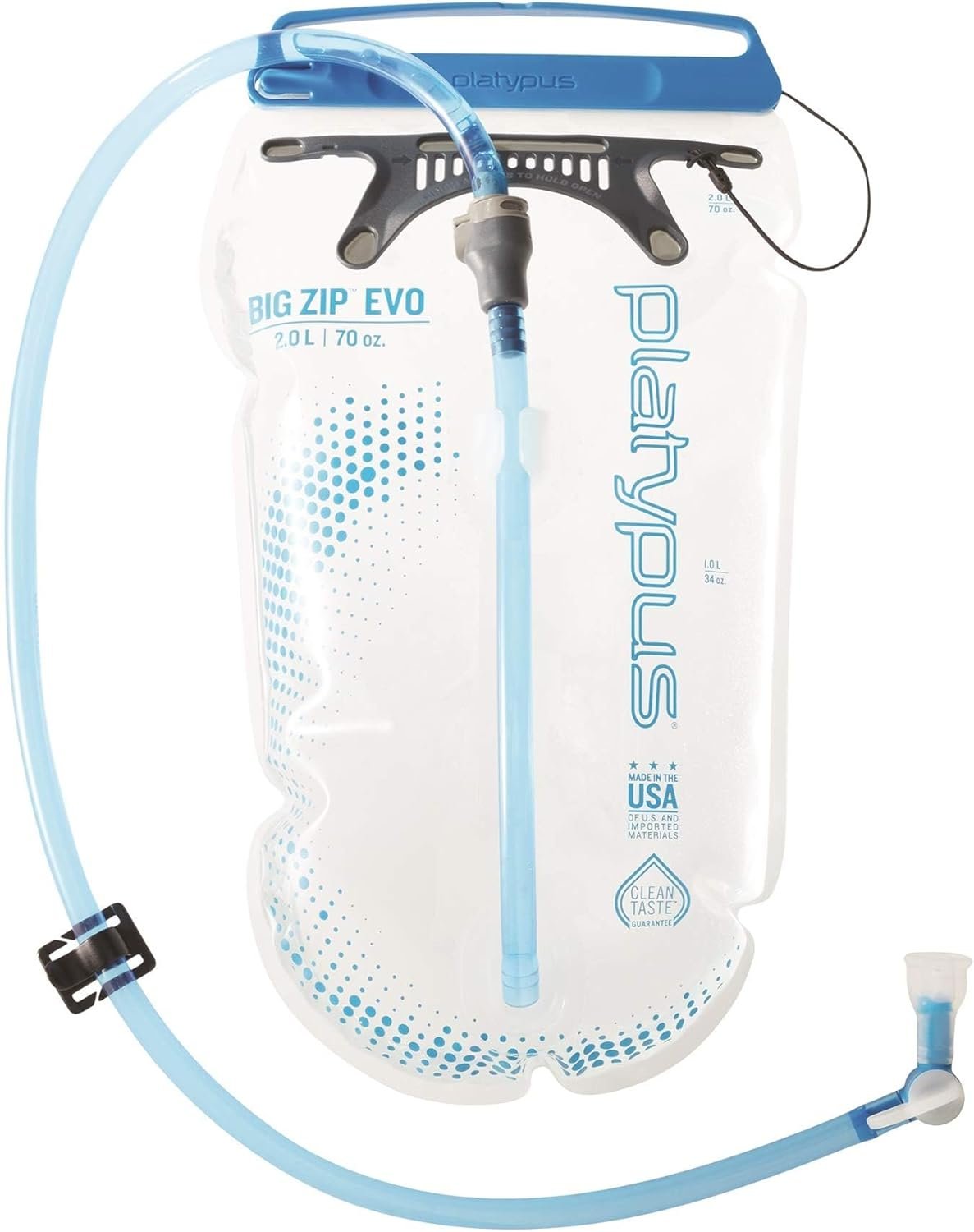 Platypus Big Zip Water Reservoir for Hydration Backpacks, 2-Liter, EVO with Fast Flow Valve, Clear