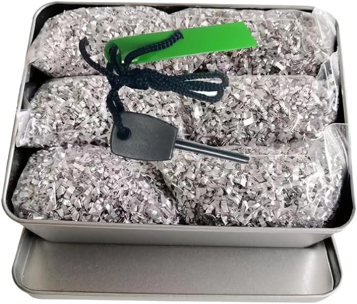 Magnesium Fire Starter Kit with Ferro Rod – Emergency Survival Gear with 12 Bags 99% Pure Magnesium + Waist Bag Waterproof Tin for Camping, Hiking, Bushcraft