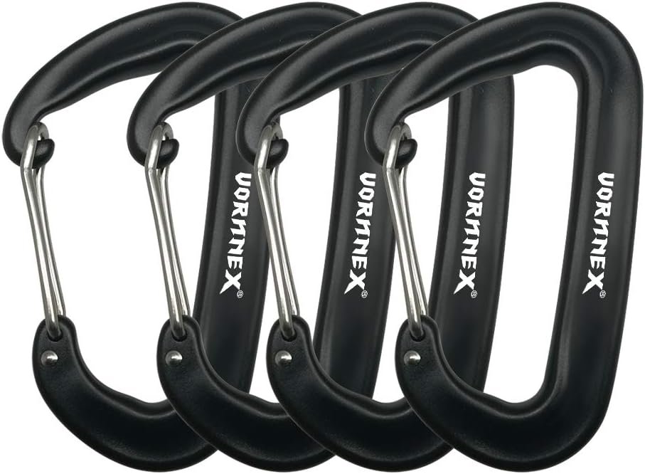 12KN Aluminum Carabiner Clip 4 Pack for Hammocks, 2700lbs Heavy Duty Large Clipping On Camping Accessories, Water Bottle,Backpacking and More – Black