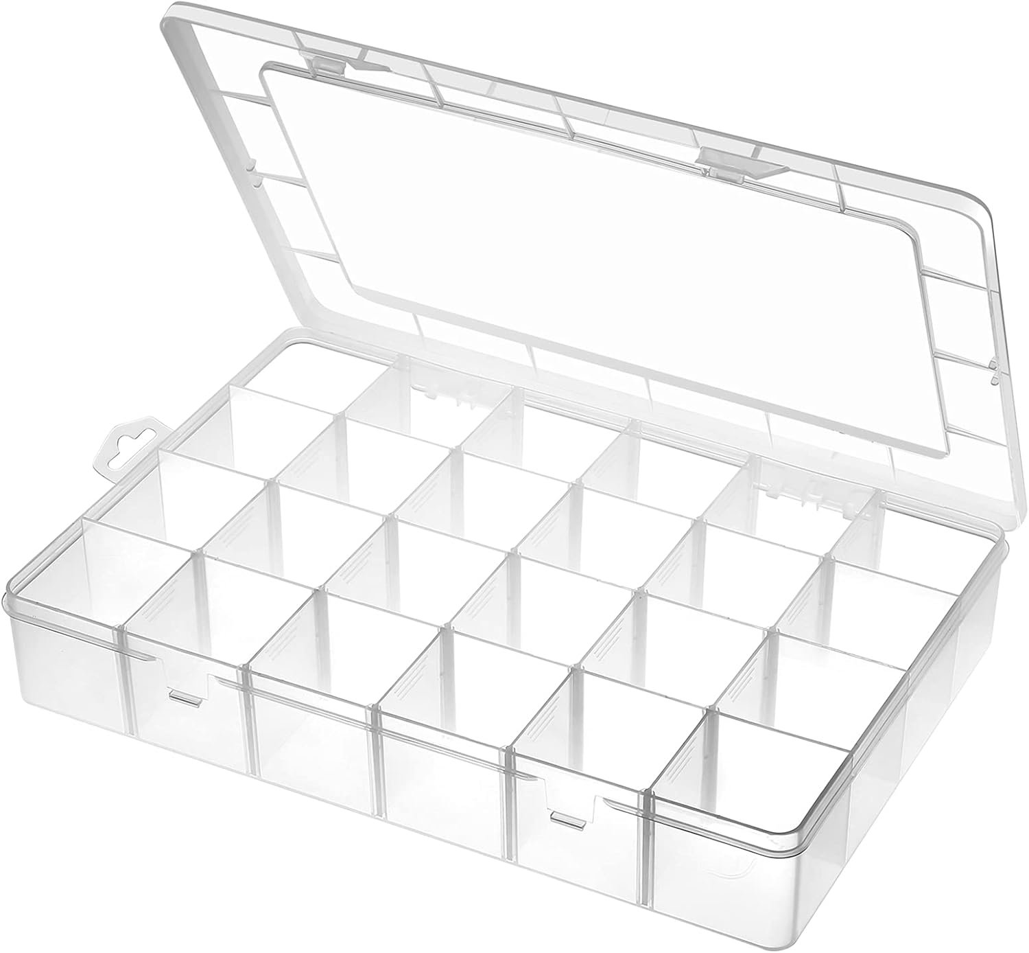 Gbivbe Large 24 Grids Plastic Organizer Box Adjustable Dividers,Clear Storage Box for Jewelry, Art DIY Crafts, Washi Tapes, Beads and Small Parts