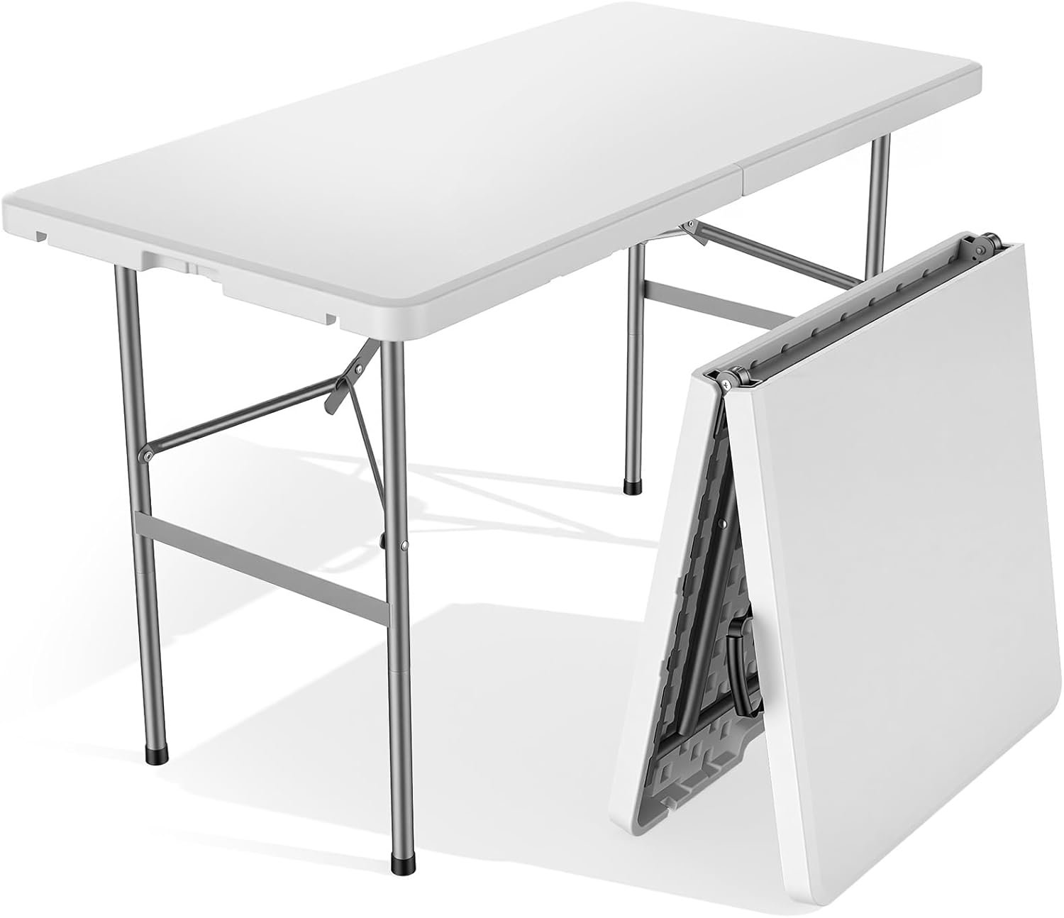 Sweetcrispy 4 FT Folding Picnic Table Easy to Fold and Store, Foldable Table for Camping Picnic Dining Party Kitchen Outdoor Indoor with Carrying Handle
