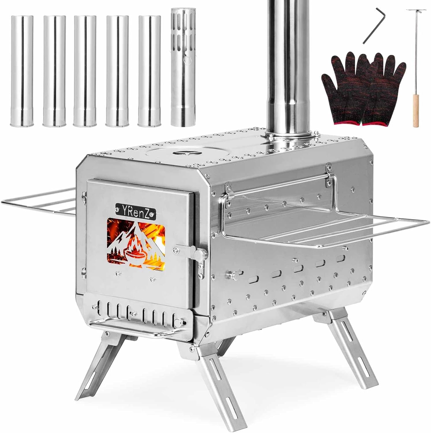 Stainless Steel Tent Stove, Portable Wood Stove with Heat-Resistant 1.5mm Body, Dual-Layer Insulated Panels and Enhanced Airflow for Hot Tent Camping