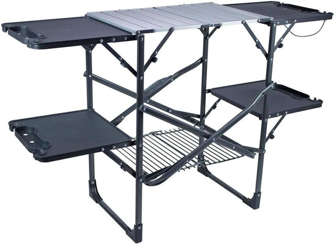 GCI OUTDOOR Slim-Fold Cook Station | Portable Folding Kitchen Table with a Heat Resistant Tabletop, 4 Side Tables & Storage Rack, Perfect for Picnics & Camping Trips
