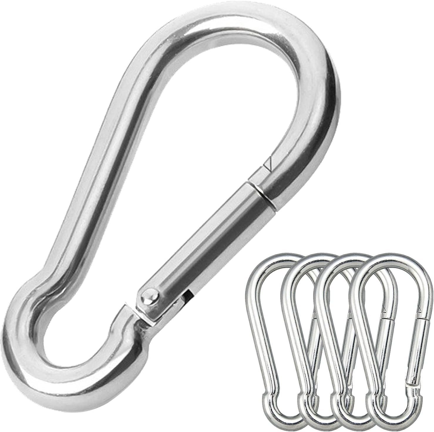 5PCS 3.15″ Stainless Steel Carabiner Clip, 600-lb WLL Snap Hook for Gym.