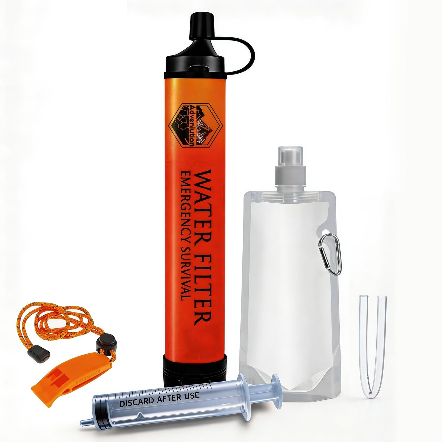 High-Capacity Survival Water Filter Straw Kit with Emergency Whistle, Lightweight Reusable Portable Water Straw for Camping, Hiking, Backpacking & Emergency Preparedness(1 Pack)