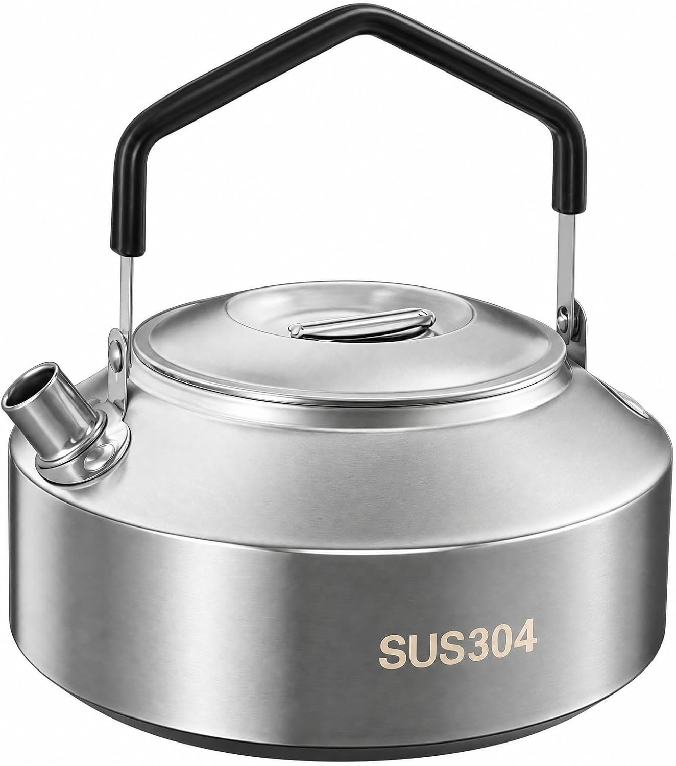 1L Stainless Steel Camping Kettle for Gas Stove – Small Portable Outdoor Water Kettle with Silicone Handle & Short Spout, Ideal for Camp Coffee, Tea & Boiling Water, SUS304 Durable Hiking Pot