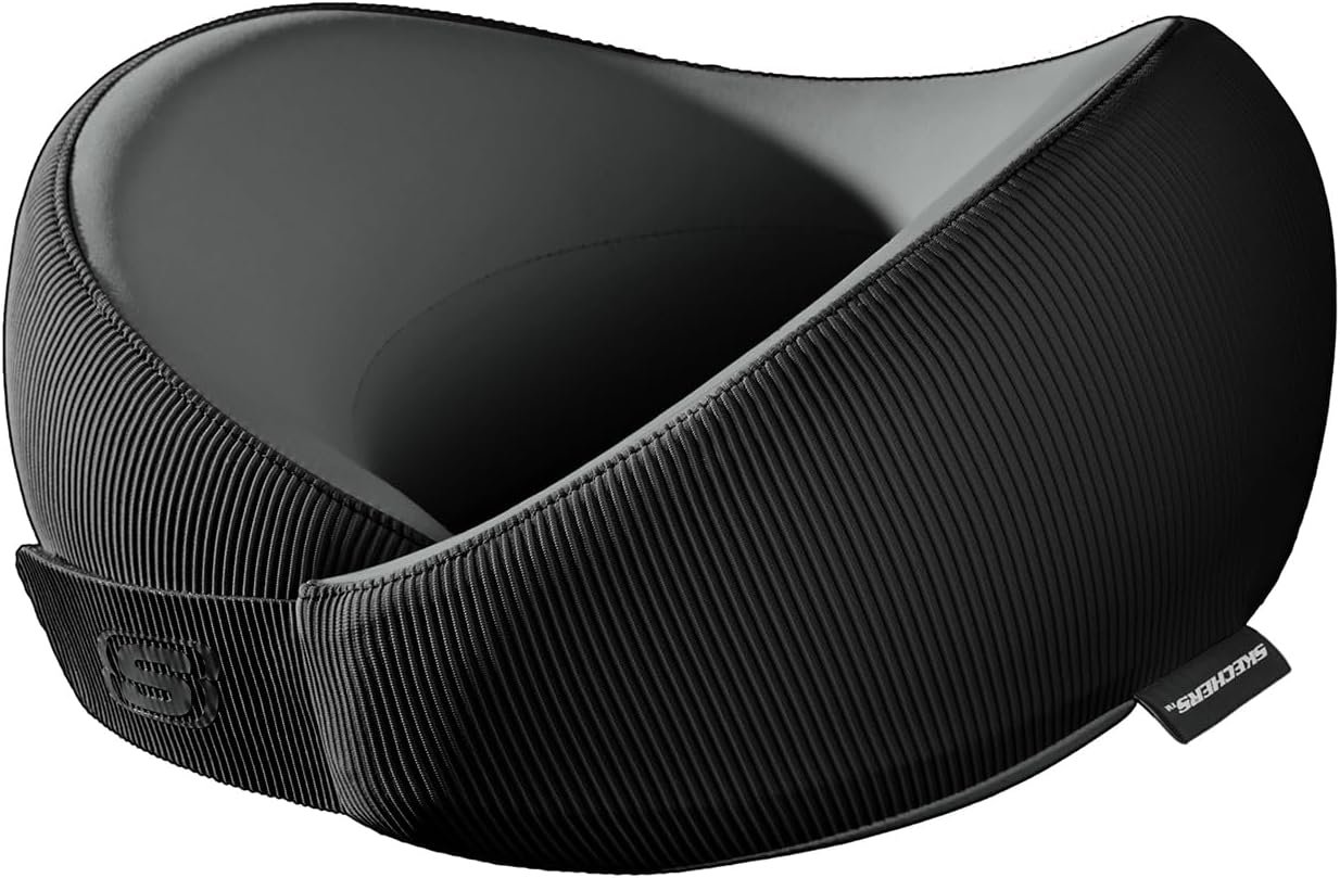 Skechers Men’s Memory Foam Neck Pillow, Comfortable & Breathable Travel Pillow,Neck Pillow Airplane for Travel, Car Rides, Home, and Office Use, Ergonomic Design for Men and Women,Black