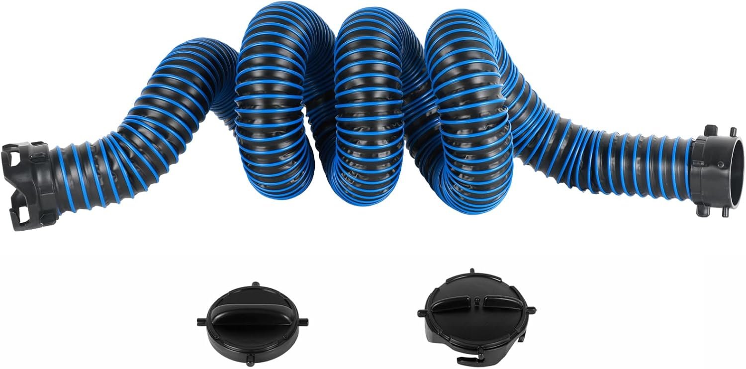15FT RV Sewer Hose Extension, EXTREME Heavy Duty 24 Mil TPE Material for Abrasion Resistance and Crush Protection, Camper Sewer Extension Hose with Caps, Blue
