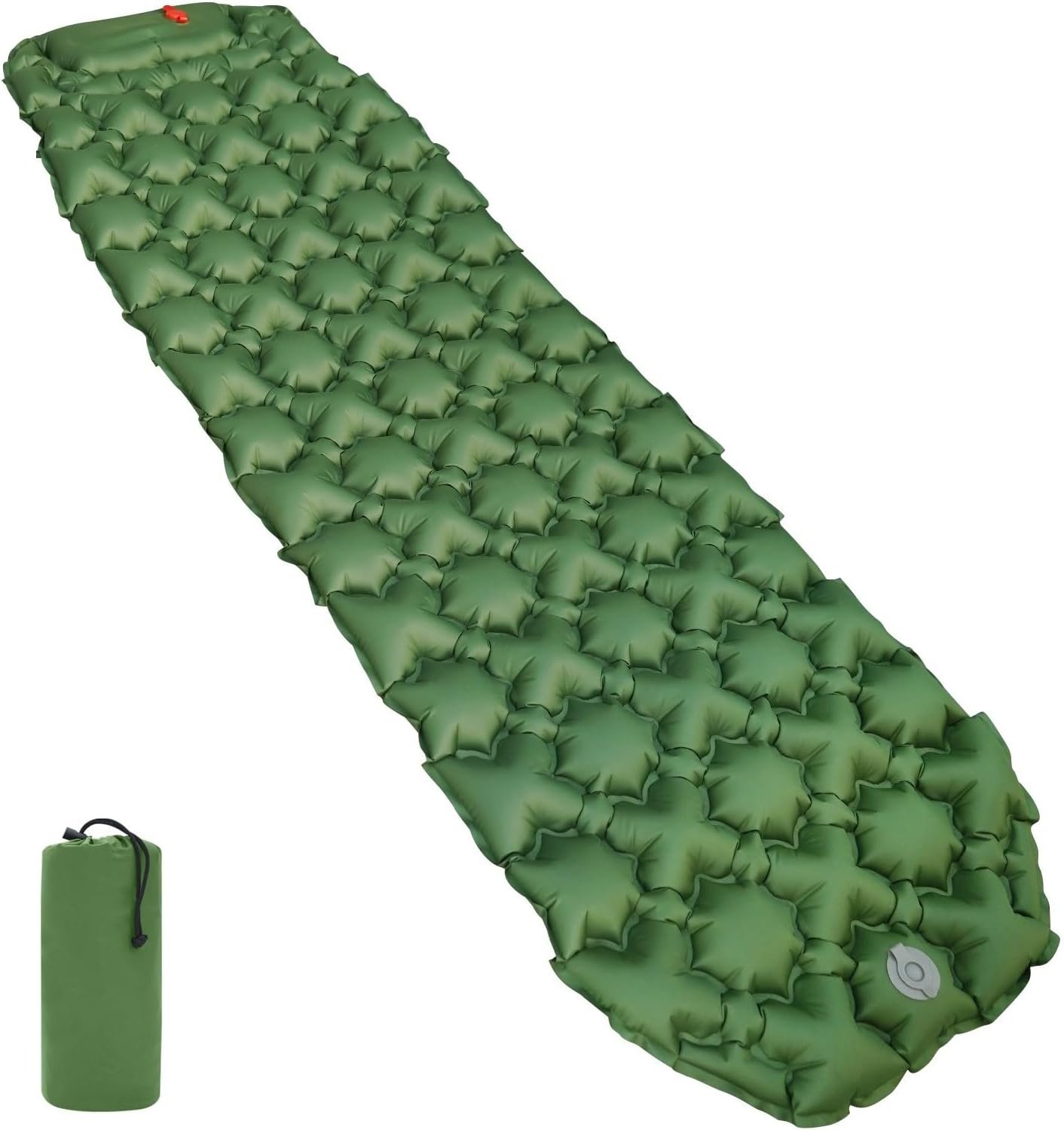 Amazon Basics Camping Sleeping Pad with Quick-Inflate Built-in Foot Pump, Water Resistant, Ultralight, Portable for Hiking and Backpacking, Olive Green
