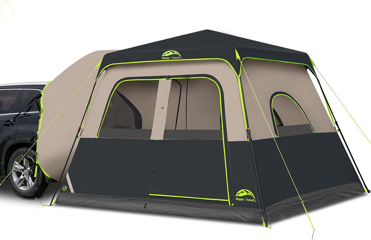 Happy Travel SUV Tents for Camping, 6 Person Instant Car Tent with Rainfly | 60 Seconds Easy Setup Pop up Tent, Waterproof Car Tailgate Tent, Cabin Tent with Expandable Carry Bag, 10’W X 10’L X 7.1’H