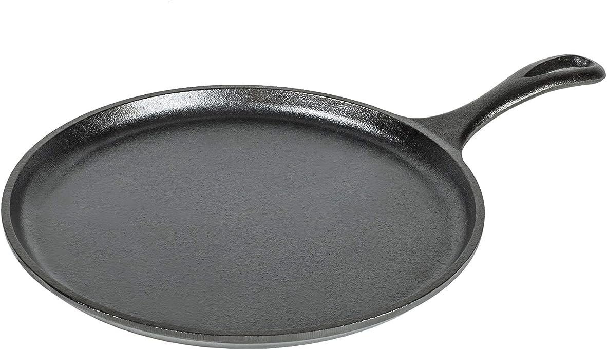 Lodge Round Seasoned Cast Iron Griddle 10.5 Inches – Round-Shaped, Pre-Seasoned Iron Griddle Pan – Non-Toxic, PFAS-Free Cookware – Compatible with Stovetop, Oven, Grill, or Campfire | camping-cooking-utensils