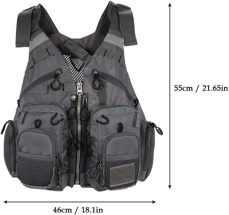 JKSPORTS Fly Fishing Vest – Fishing Safety Life Jacket for Swimming, Sailing, Boating, Kayak – Floating Multifunction Breathable Backpack for Men and Women – Adjustable, Grey/Green/Red/Blue
