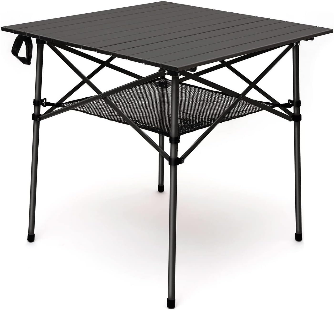 SUNNYFEEL Aluminum Folding Table for Camping, Lightweight Roll Up Top, Portable Camp Tables with Carry Bag for Outdoor Picnic (Square, Brown)