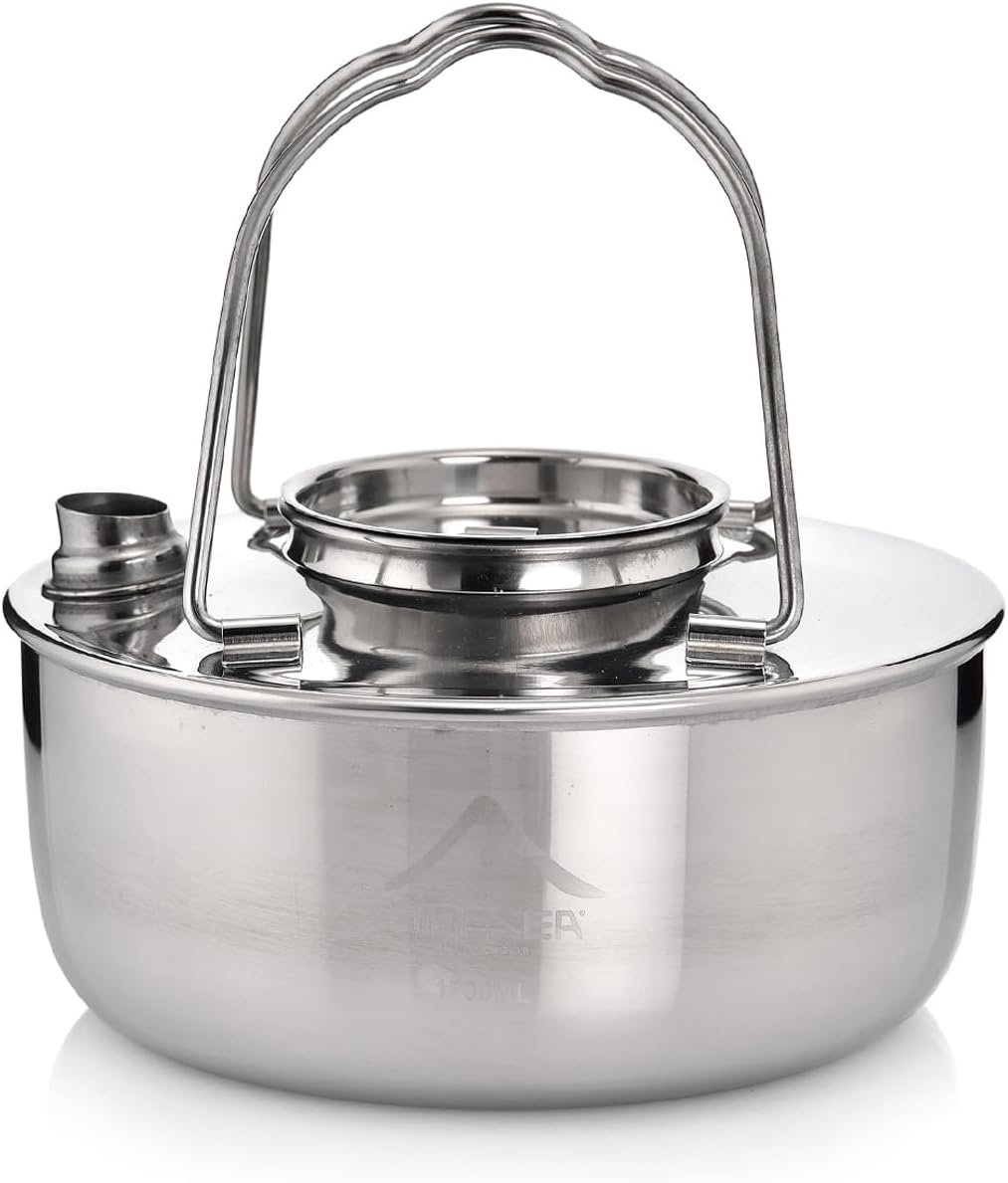 widesea 1.7L Stainless Steel Camping Kettle Food-Grade 304 Tea Pot with Extra-Thick Handle Portable Water Boiler for Campfire, Hiking, Backpacking & Outdoor Cooking