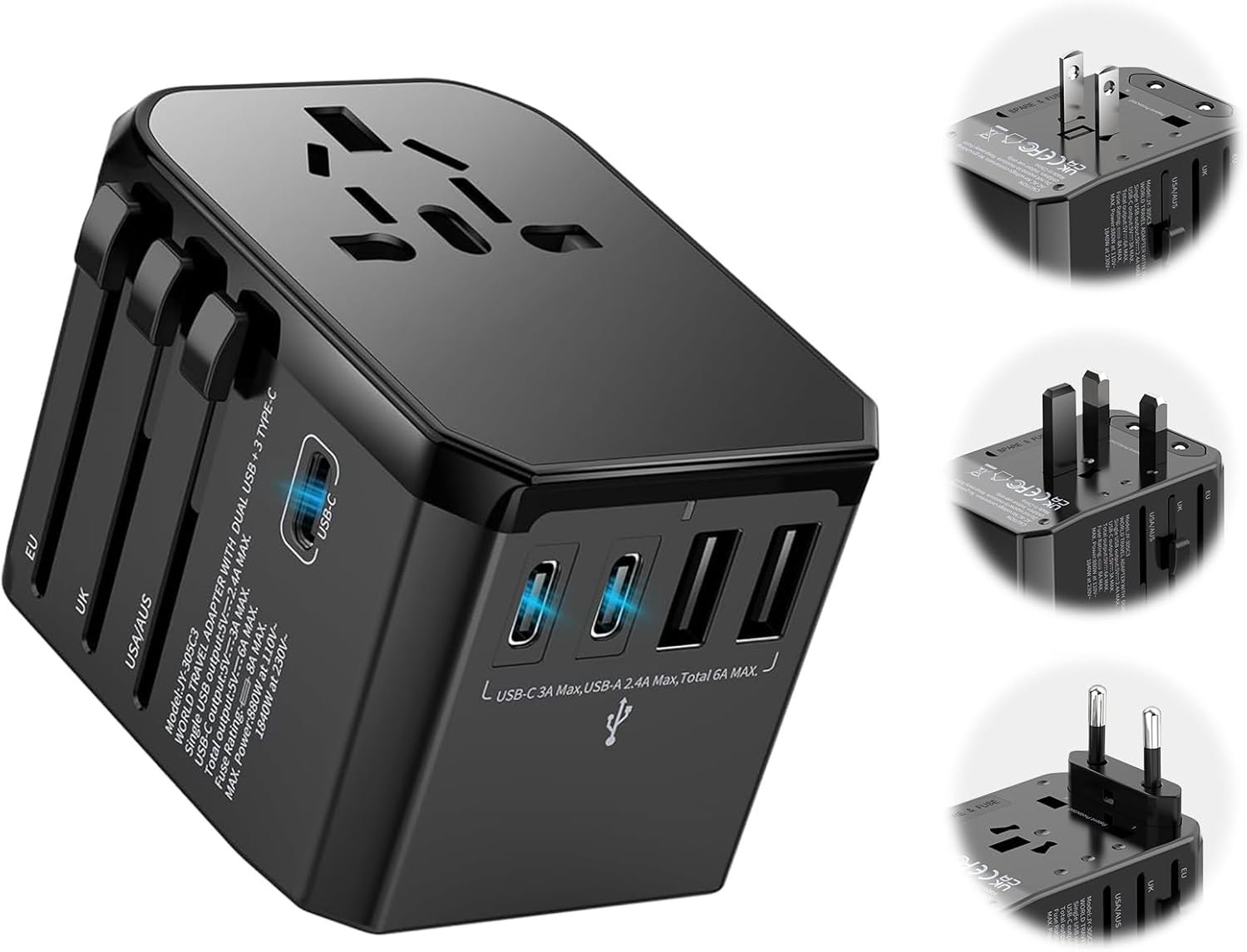 Universal Travel Adapter International Plug – European Travel Plug Adapter Worldwide US AUS EU UK Spain Germany Ireland Italy – All-in-one Travel Outlet Power Adapter with 3 USB C 2 USB A